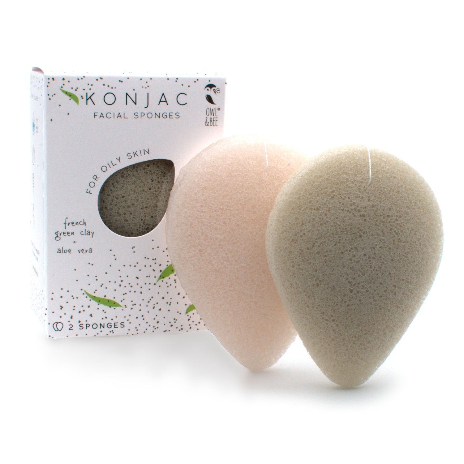 Natural Konjac facial sponges - For oily skin - Vegan (2 sponges in 1 box)
