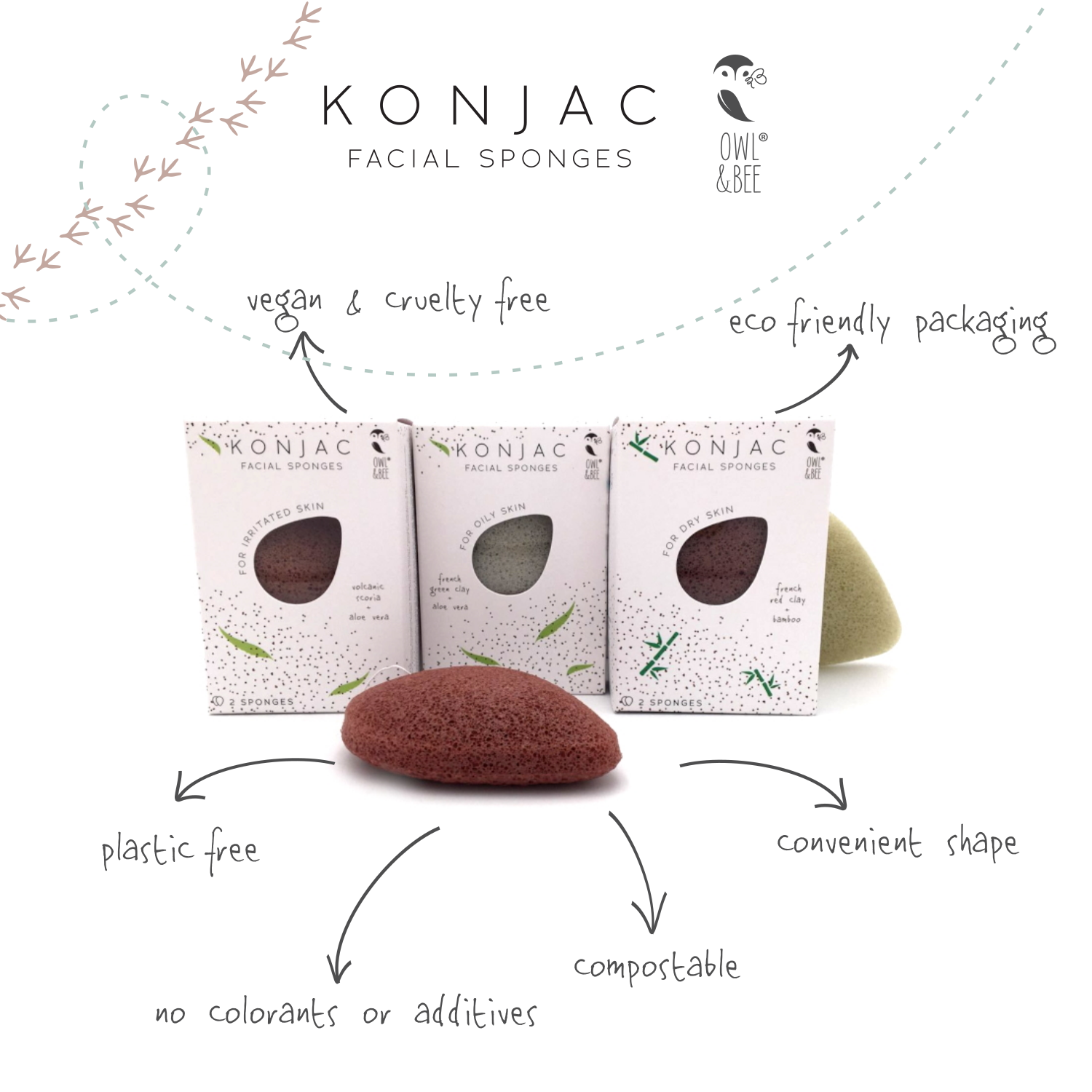 Natural Konjac facial sponges - For oily skin - Vegan (2 sponges in 1 box)